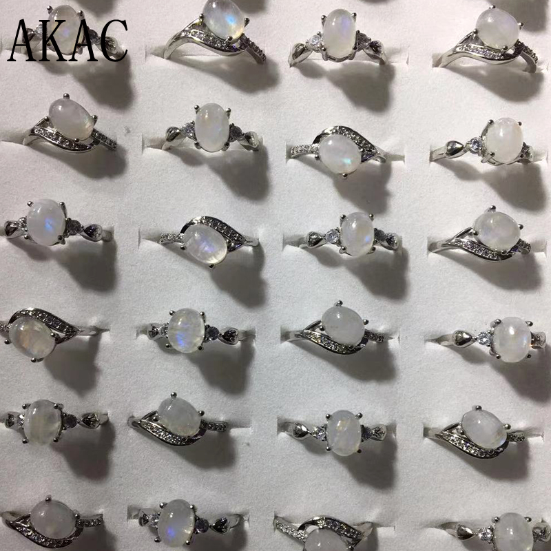 

3rings/set Beads approx8*10mm natural rainbow moonstone white copper adjustable ring wholesale