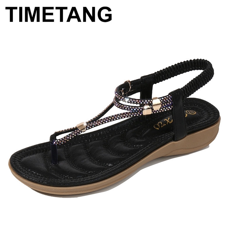 

TIMETANG Fashion Luxury Designer Wedge Shoes For Women Flat Sandals Ladies Beach Sandles 210521, Black