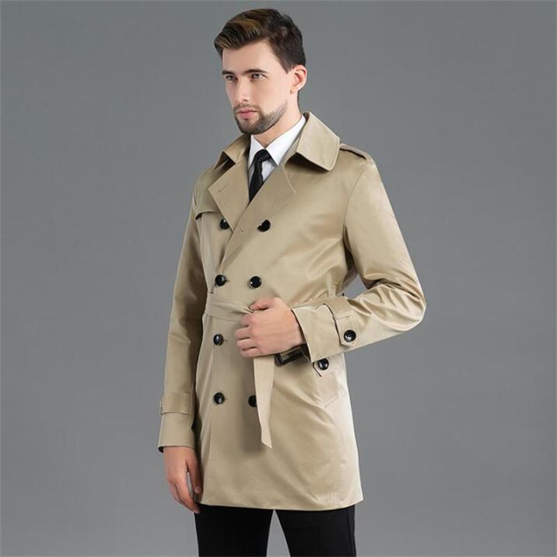 

Men' Trench Coats Spring Autumn Mens Khaki Man Double-breasted Coat Men Clothes Slim Fit Overcoat Long Sleeve 2021 Designer, Black