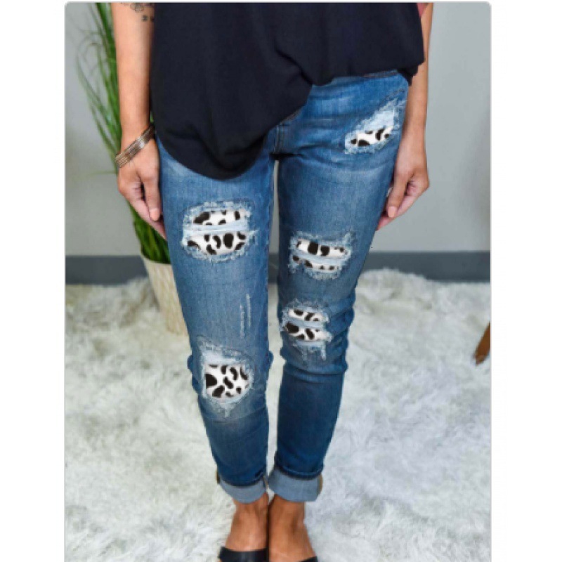 

jeans 2021 printed hole wash white stretch pants leggings pencil, Blue