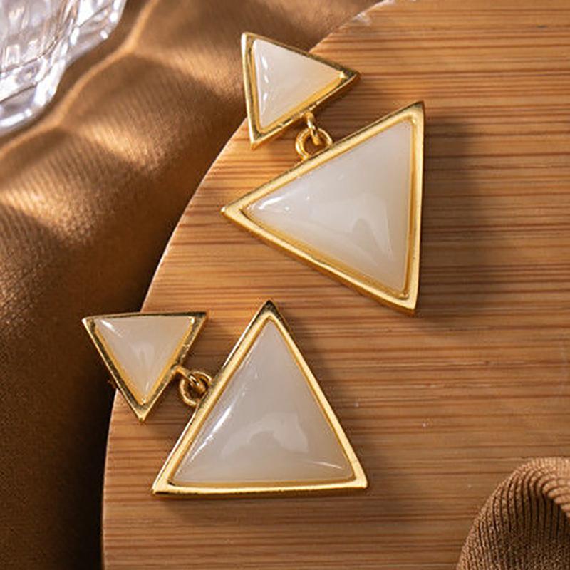

Dangle & Chandelier S Silver Inlaid Hetian Jade Crafts Niche Design Elegant Light Luxury Chinese Retro Geometric Triangle Women's Brand Jewe