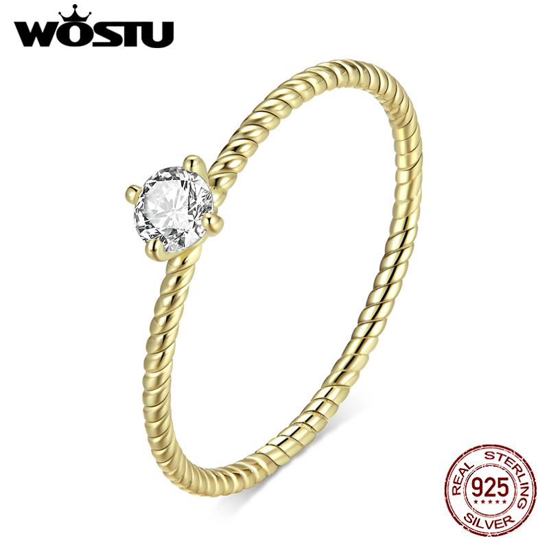 

Cluster Rings WOSTU 925 Sterling Silver Dazzling Zircon Ring Gold String Shape For Women Wedding Fingers Jewelry CQR716, Golden;silver