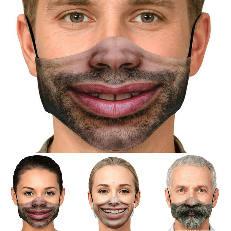 

Funny Beard Mouth Cosplay Women's Men Unisex Masks Face Protection Dustproof Cycling Spots 3d Printing Adult Halloween Mask