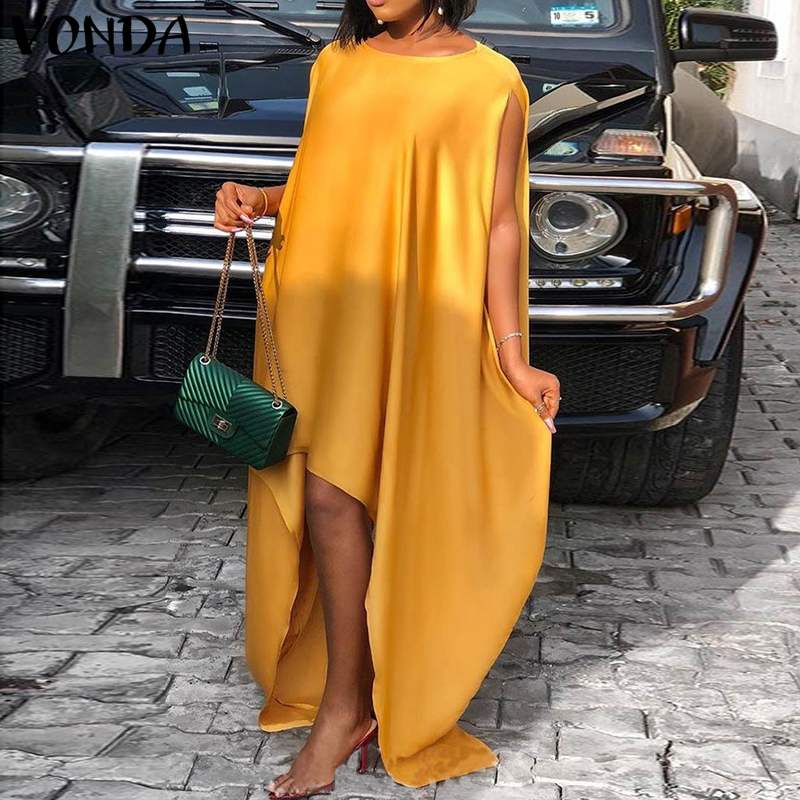 

Women Party Dress Vintage Sleeveless Asymmetrical Maxi Long Dress 2021 VONDA Beach Holiday Sundress Casual Vestidos Plus Size, Black