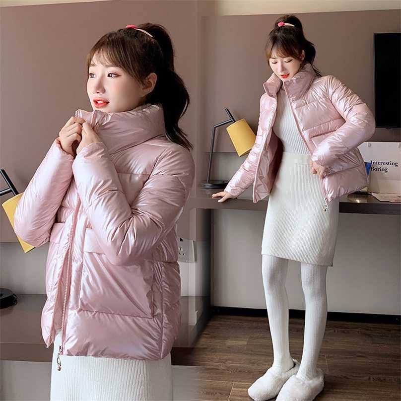 

Autumn Winter Women Parkas Jackets Casual Stand Collar Shiny fabric Thick Warm padded Coats Female Outwear 211018, Blue