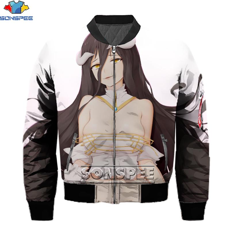 

Men's Jackets SONSPEE 3D Printing Japanese Anime Overlord Men Jacket Harajuku Sexy Girl Streetwear Autumn Pilot Casual Sportswear, Black;brown