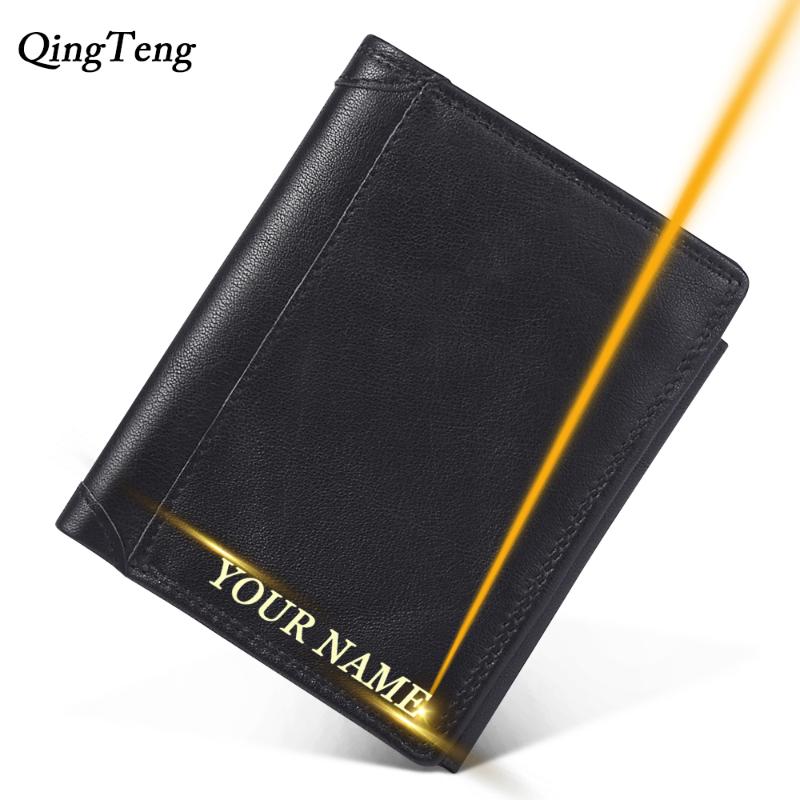 

Wallets Engraving Name Wallet Genuine Leather Men Purse Clutch Business Gift ID Bank Card Case Male RFID Customized Money Clip, 523 black 1