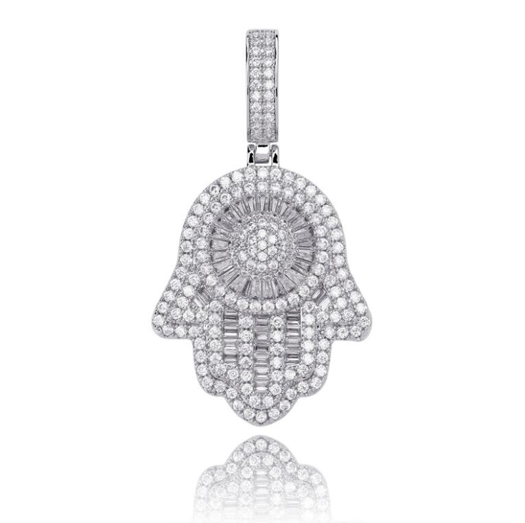 

Hip hop 925 Silver the hand of Fatima pendant necklaces for men women luxury designer mens bling diamond gold chain necklace jewelry love gift