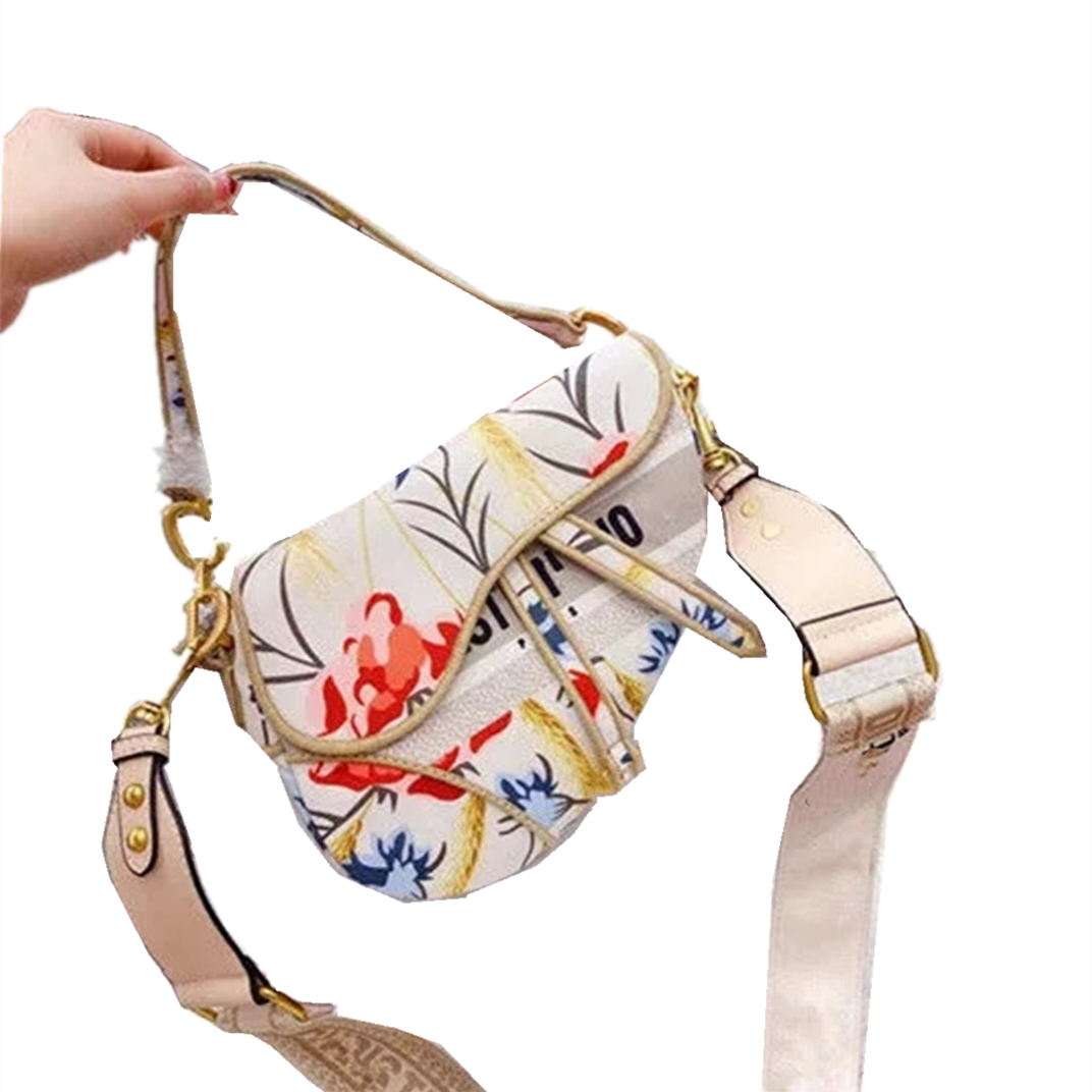 

Women Saddle Bag NEW Embroidered wide belt retro old flower Single Shoulder Messenger Small and fresh