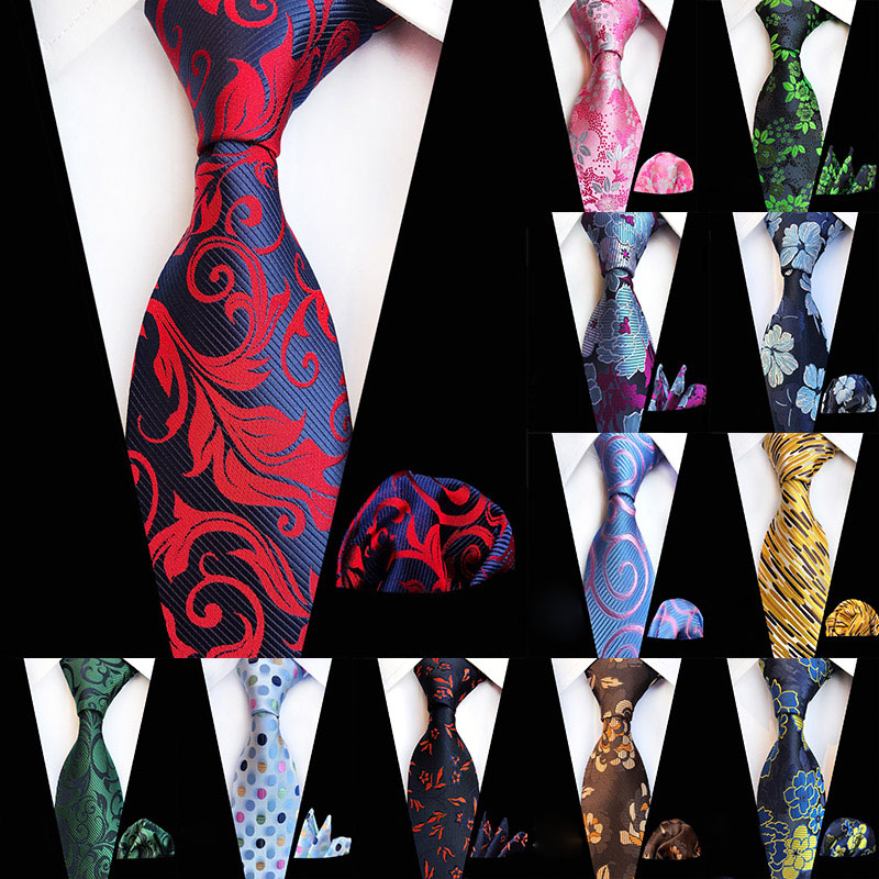 

67 Colors Tie Handkerchief Set for Man 8cm Silk Jacquard Necktie Paisley Flower Floral Neck Tie Set Wedding Evening Party Gift