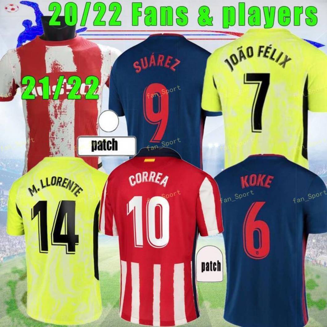 

21/22 Atletico Soccer Jerseys SuÃ¡rez Madrid 2021 22 JoÃ£o FÃ©lix Saul Koke M.Llorente DEMBÃLÃ Men Kids Kits Training football jersey Pants, Black;yellow