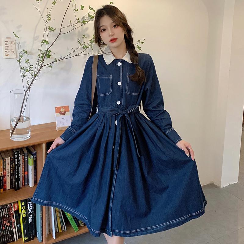 

Maternity Dresses 6701# Dress Long Sleeves Turn Down Collar Midi Plus Size Pregnancy Large Pregnant Woman Mom, White