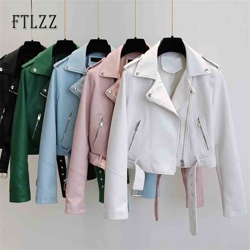 

Women Biker Faux Leahter Jacket Fashion Spring Autumn Long Sleeve Zipper Short Coats Ladies Moto Pu Outerwear Femme 210525