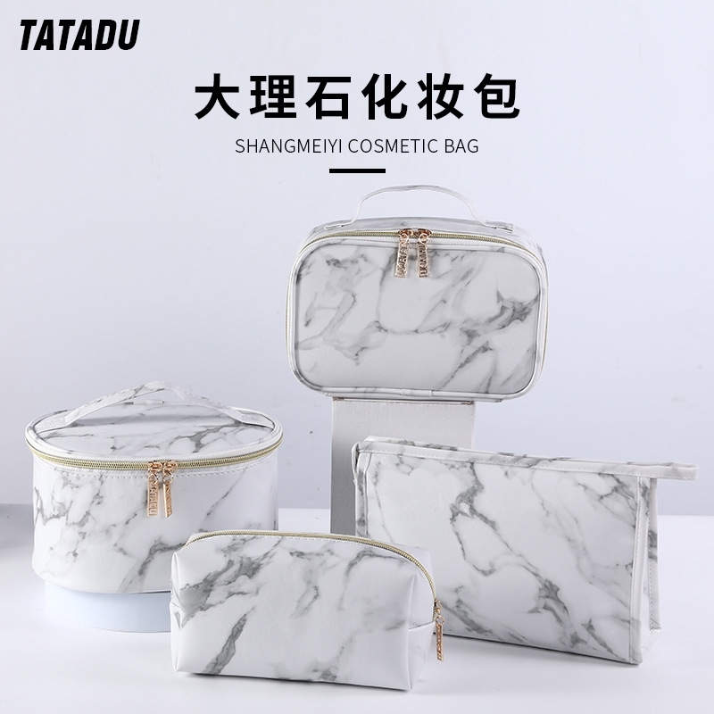 

Gray marbling cosmetics storage waterproof portable wash simple wind makeup bag for women, Pillow white grey