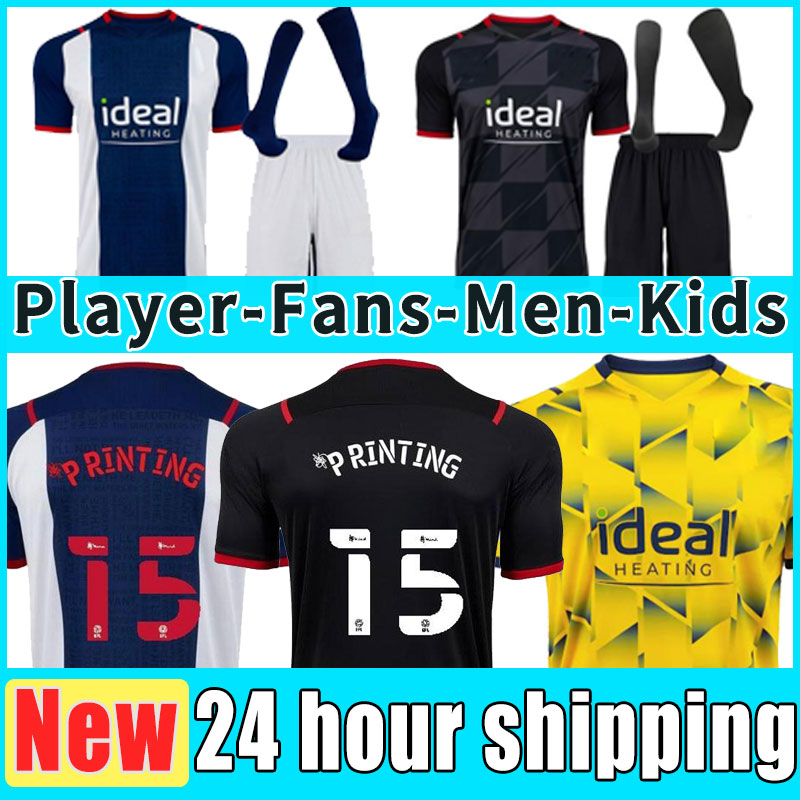 

men+ kids kit 21 22 BROM home soccer jerseys 2021 2022 away football shirt camiseta de futbol WICH ALBION Robson-Kanu uniform yellow full set socks shorts adult WEST, Home+patch