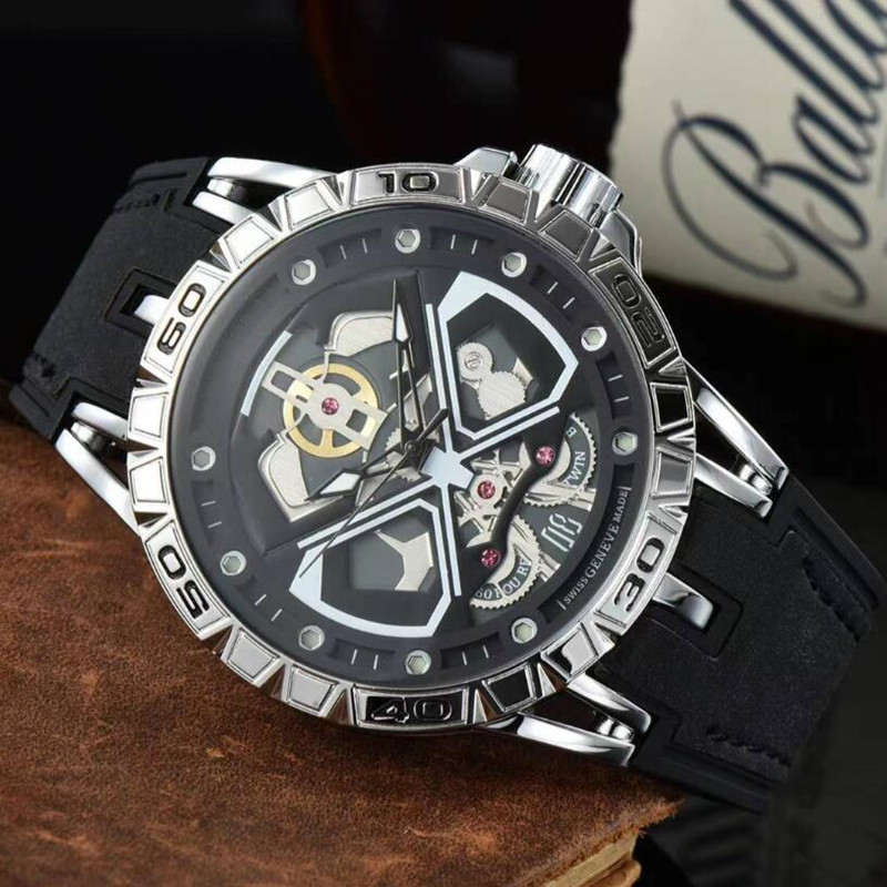 

Luxury design men watch big dial swiss geneva mens watches top brand man quartz wristwatch excalibur spider model red blue black roger wristwatches sports clock, Gift box