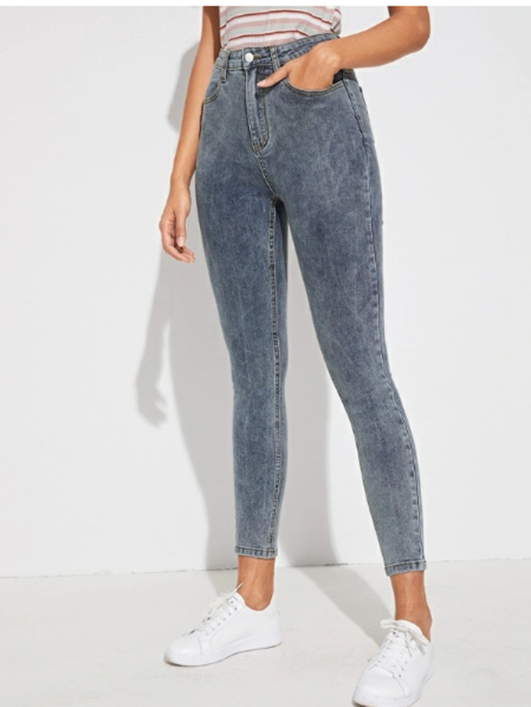 

jeans 2021 autumn leggings stretch high waist women's capris 11, Blue