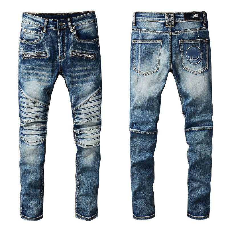 Luxurys Mens Jeans Fashion Men Slim Motorcycle Biker Hip Hop Pants Quality Size 28-40