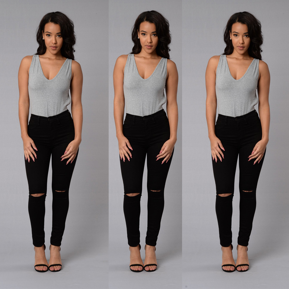 

YY168 Women Clothing Black Ripped Jeans Casual Streetwear Tights Ladies Middle Waistline High-elastic Leggins Gilrs Fashion White Pencil Pants Trousers