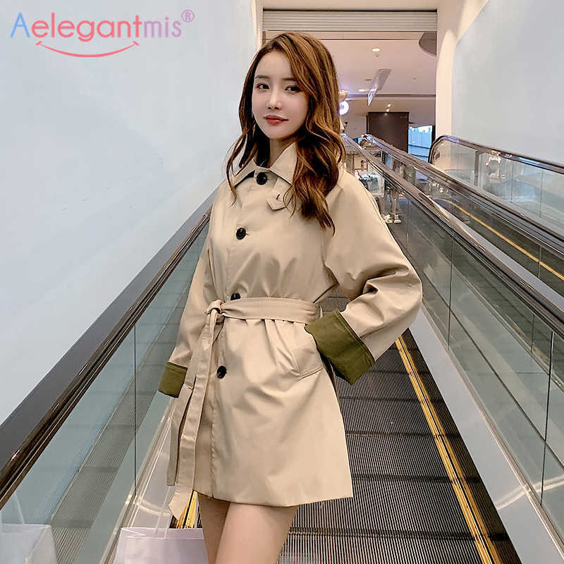 

Aelegantmis High Waist Slim Women Office Coat Female Long Casual Trench With Sashes Elegant Women's Windbreaker Outwear 210607, Khaki