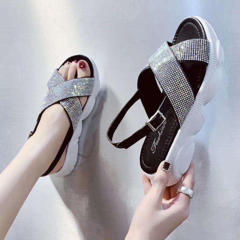 

Sandals 2021 Summer Shoes Women Gladiator Flats Platforms Woman Causal Wedge Open Toe Black White