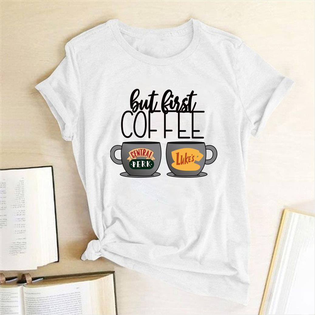 

coffee printing round neck womens short sleeve funny tee summer losse harajuku clothes mujer camisetas, White