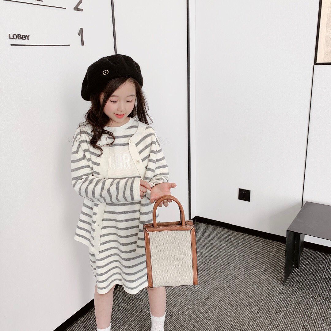 

Autumn spring kids clothing sets Baby Girl's Sweet Knitted Long Sleeve Cardigan+sweater Dress kid Suit, Gray cardigan