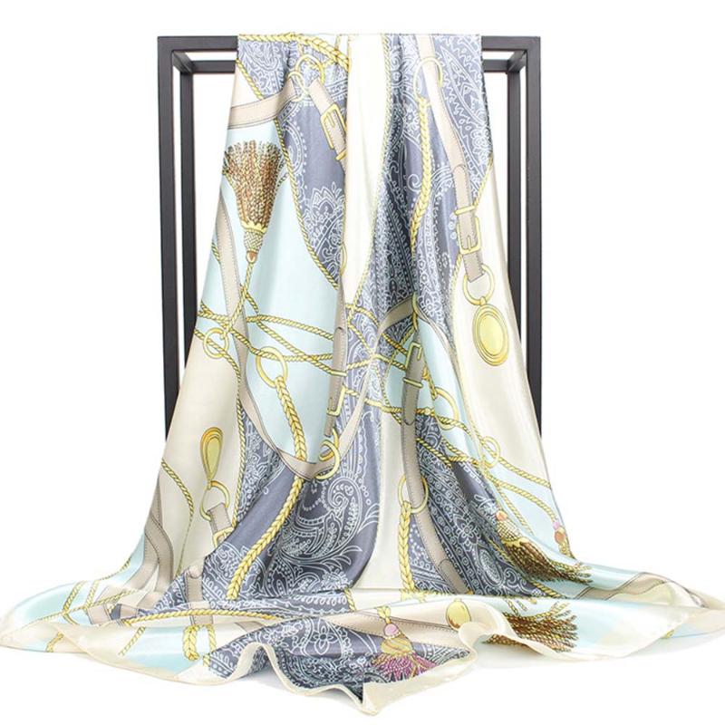 

Scarves Fashion Chain Print Large Silk Scarf Foulard Satin Shawl Scarfs Big Size 90*90cm Square Hair / Head Women