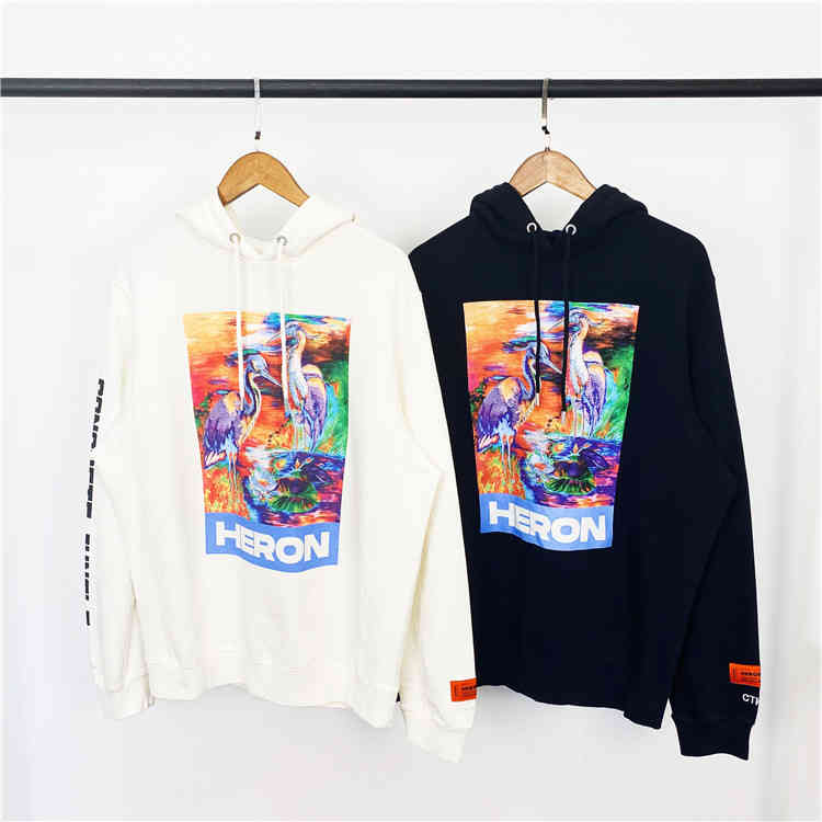 

Hp 20ss Heron Deng Ziqi Same Negative Color Embroidery Crane Hoodie, Black