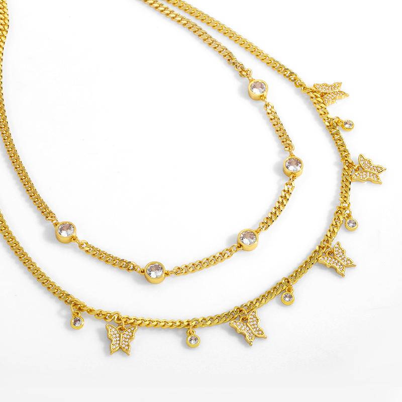 

Shiny Butterfly Pendant Necklace For Women Gold Curb Link Chain Stone Clavicle Female Choker CZ Jewelry Nket30 Necklaces