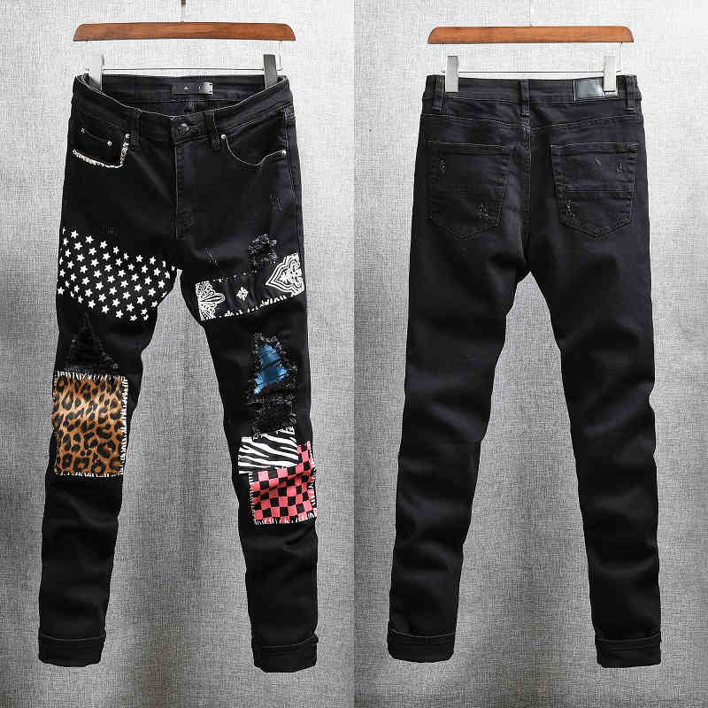 

men's jeans brem breeches retail fashion streetwear wash cactorial strain torn male brim jeans destroyed hip hop denim skinny 1tcn, Blue