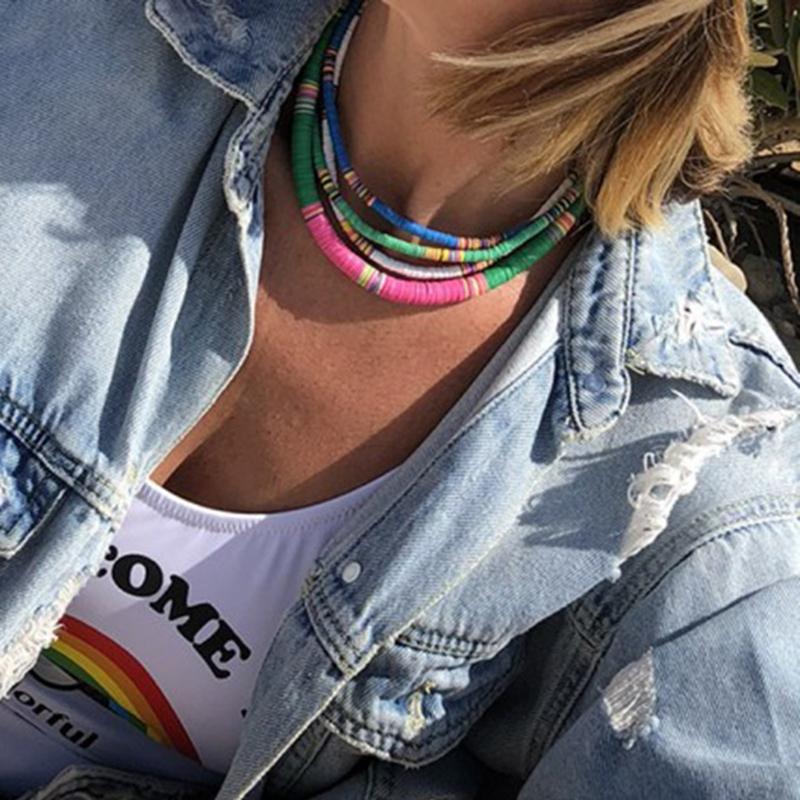 

Chokers 4/6/8mm Resin Polymer Clay Necklace Soft Pottery Choker Colorful Surfer Beads Collar Handmade Femme Jewelry Gifts