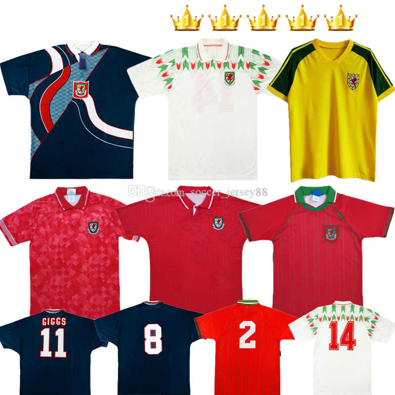 

Wales Retro soccer jerseys 1982 1990 1991 1992 1995 1996 1998 1994 bale 90 91 92 94 95 96 98 Giggs Hughes Saunders Rush Boden Speed vintage classic kits football shirt, 94-95 away
