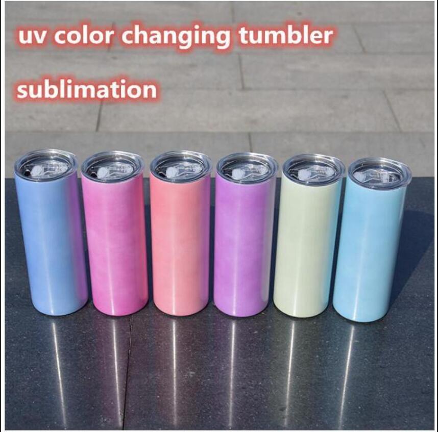 

UV Color Changing Tumbler 20oz Sublimation Tumbler Sun Light Sensing Stainless Steel Straight Skinny Tumbler with Lid Straws, Customize