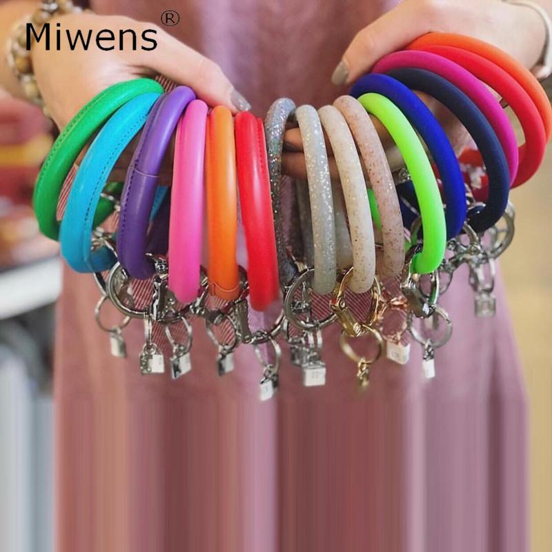 

Miwens Special Design Leather O Bracelet Key Chain For Women Luxury Big Circle Silicone Wristlet Keychain Car Keyring Jewelry Link,