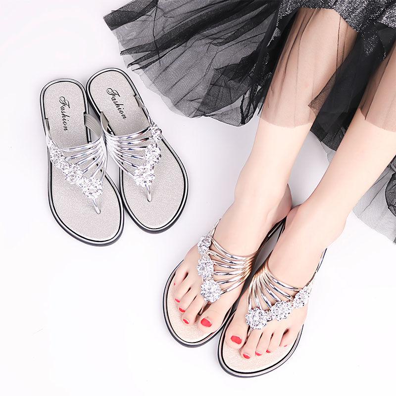 

Slippers 2021 Fashion Women Outdoor All-match Flip Flops Rhinestone Shoes Woman Home Sandals, 2-1