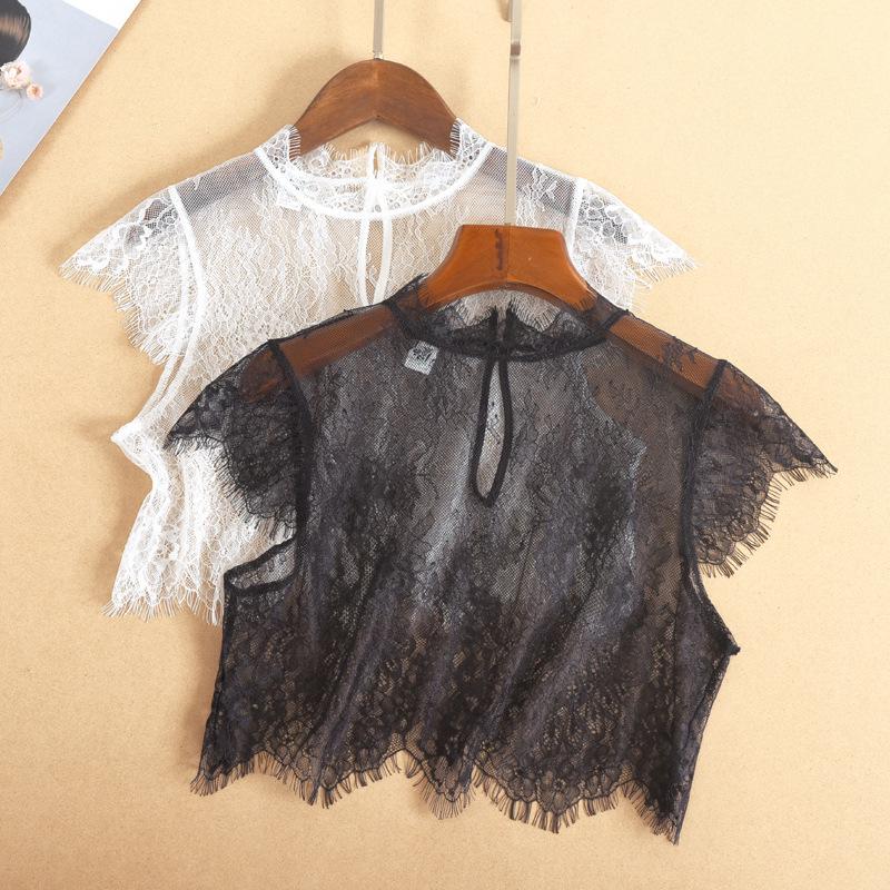 

Bow Ties Plus Size Lace Embroidery Stand-up Fake Collar For Women Shirt Blouse Tops False Detachable Clothes AccessoryBow