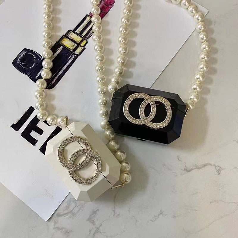 

For Airpods And Airpods Pro Case 2 Colors Womens Luxury Earphone Protective Sleeve Designer Peal Chain Diamond Fashion Women D2109174HL