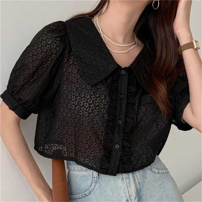 

Sweet Tops Prom Casual Vintage Shirts Brief Femme Girls Retro Romance Lace Chic Loose Streetwear Blouses 210525, Black