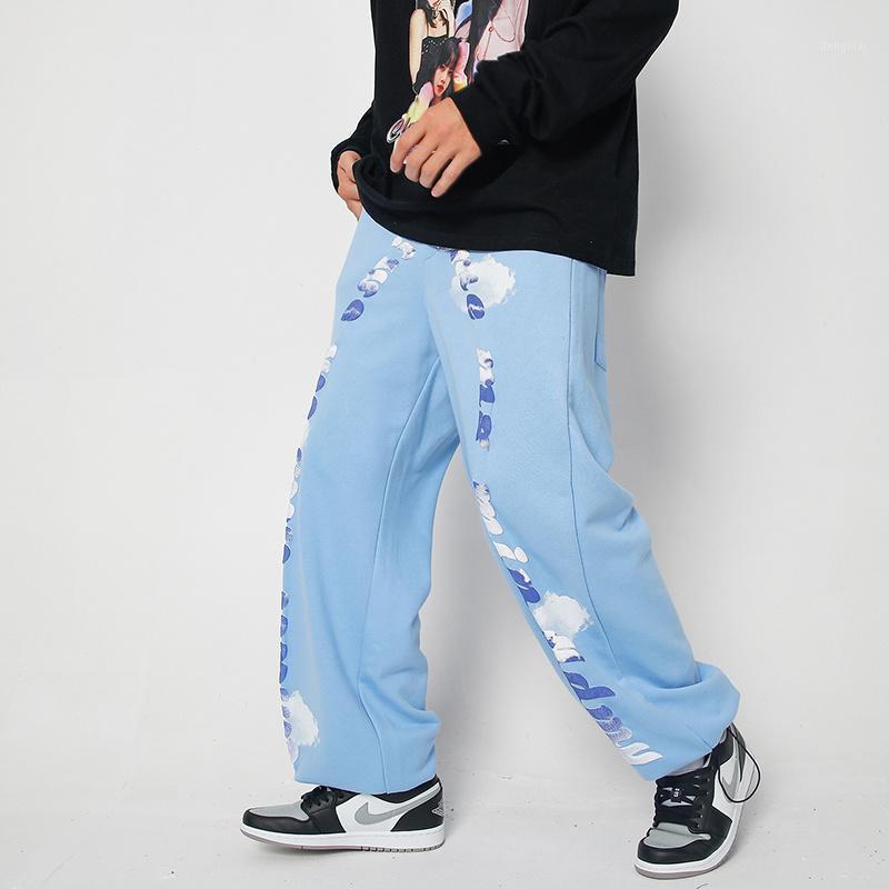 

Men's Pants Blue Sky And White Clouds Foamed Letters Joggers Sweatpants For Men Women Oversize Retro Casual Baggy Trousers, Black