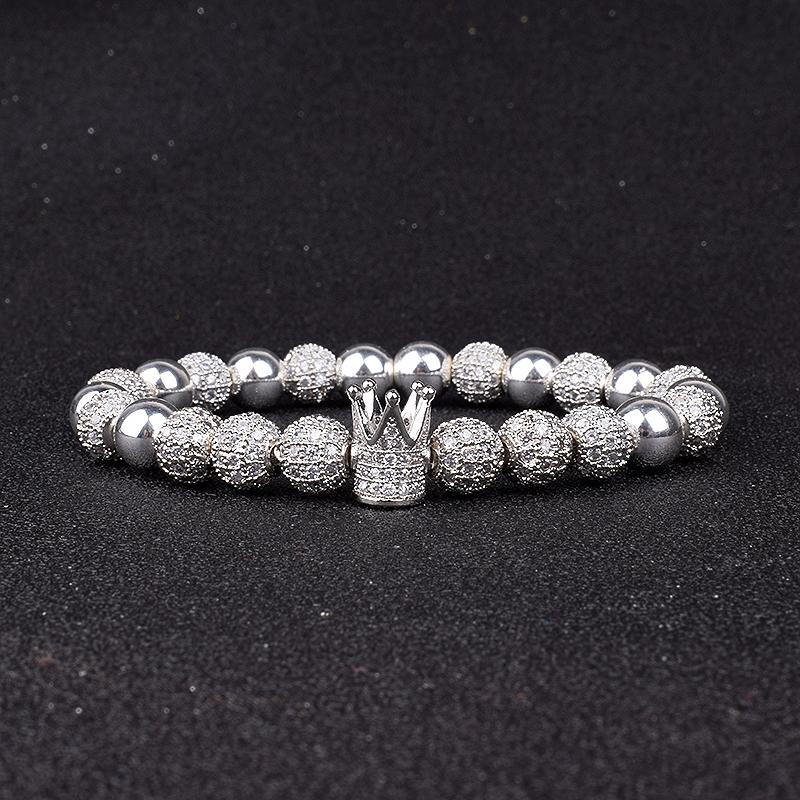 Beaded, Strands Luxury Silver Color Zircon Crown Ball Bracelet Homme Fashion Hematite Bead Healing Bracelets For Men Women Jewelry Gift Puls-image-709287045