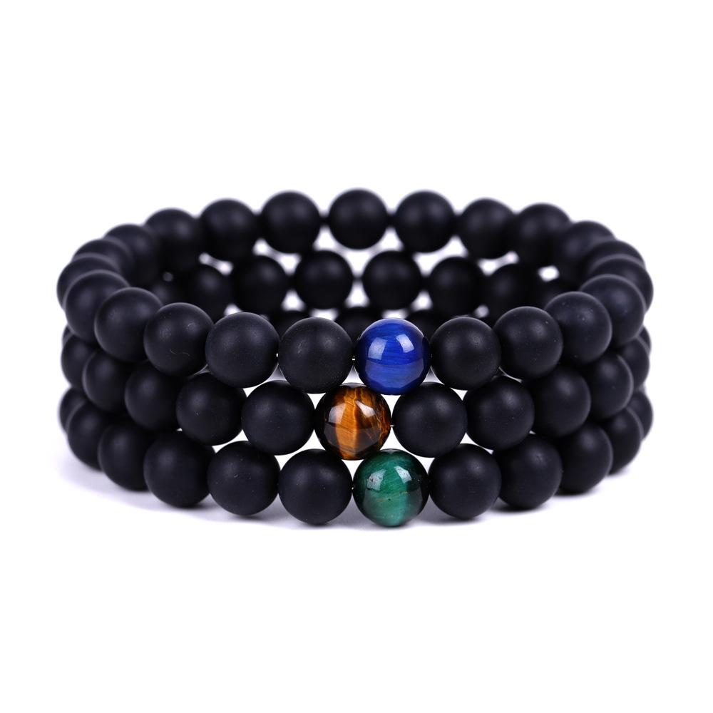 

Black Beads Tiger's Eye Stone Strand Bracelet Friendships Buddha Yoga Strench for Women Men Jewelry
