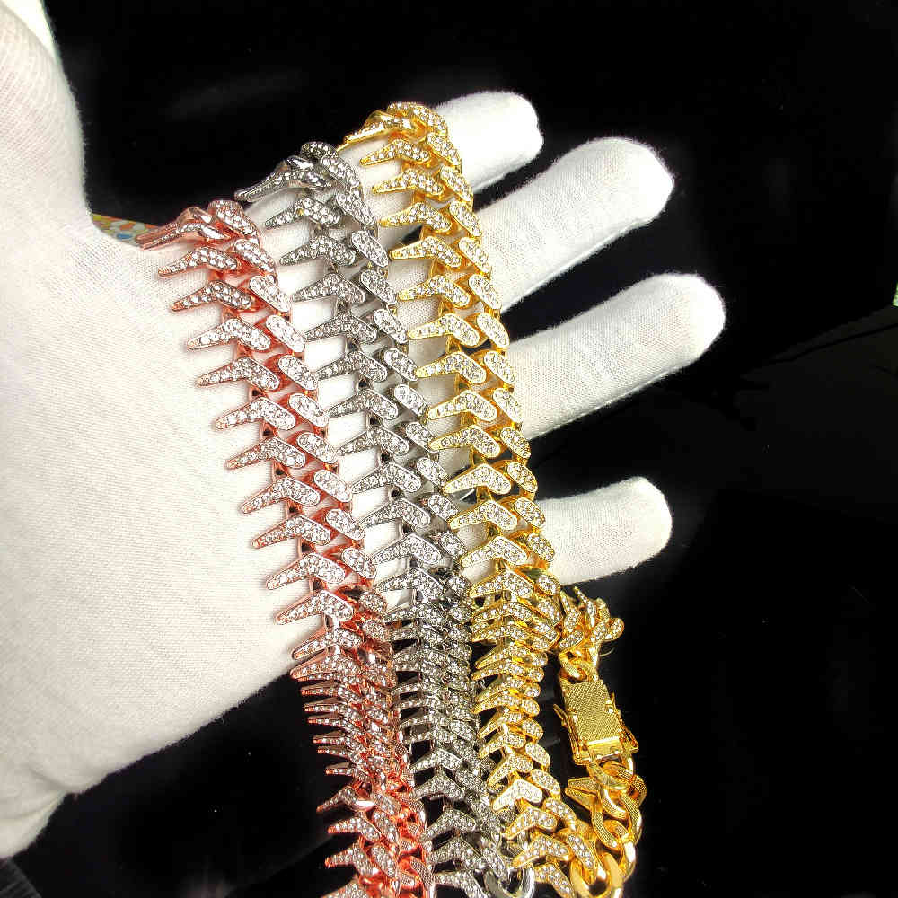 

Full AAA+ Iced Out 20MM Bling Heavy Cuban Thorns Link Chain Crystal Pave Men's Bracelets Necklaces Men Jewelry X0509