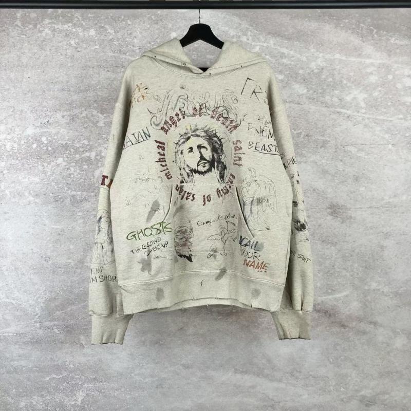 

Men' Hoodies & Sweatshirts High Street Hand-Painted Distressed Jesus Hoodie Men Women Harajuku Oversized Pullovers, Khaki