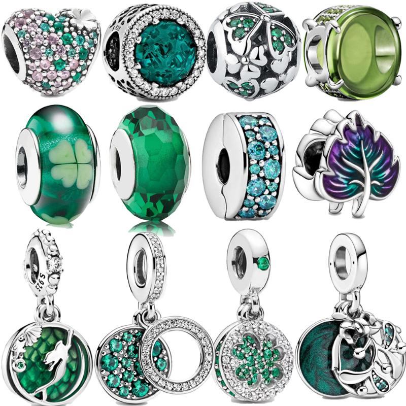 

Other Original 925 Sterling Silver Pavé Green CZ Zircon Beaded Lucky Fourleaf Clover Charm Fit Bracelet DIY Ladies Gift Makin