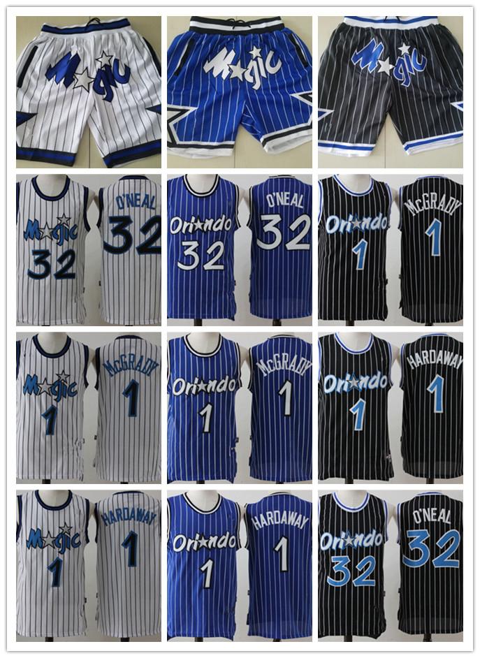 

Men Orlando Magic Throwback Jersey 32 Shaquille O'Neal Penny 1 Hardaway Tracy 1 McGrady Basketball Shorts Baske, Black;red