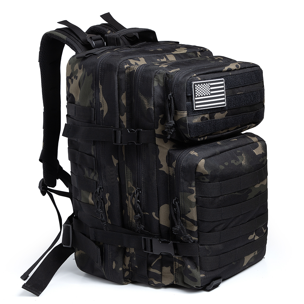 

50L Camouflage Army Backpack Men Military Tactical Bags Assault Molle backpack Hunting Trekking Rucksack Waterproof Bug Out Bag, Black