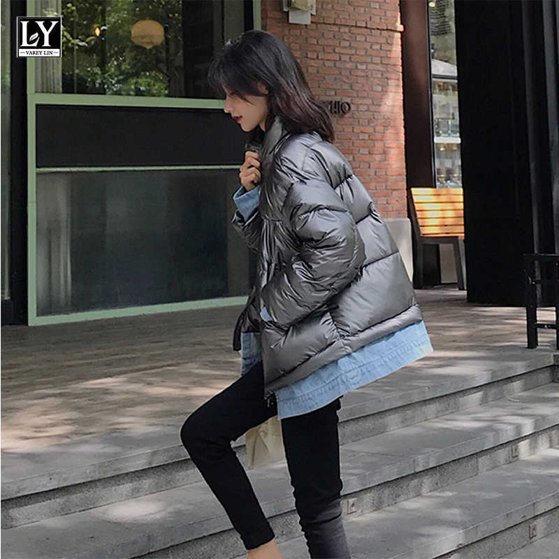 

LY VAREY LIN Cotton Coats Autumn Winter Denim Patchwork Stand Collar Zipper Pockets Warm Korean Style Padded Jackets 210526, Black