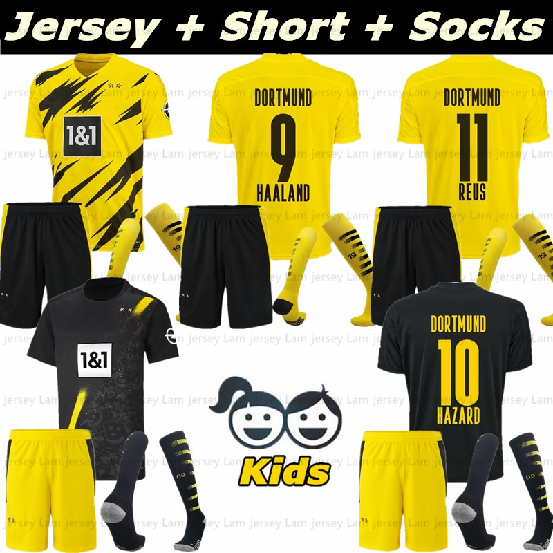 

20 21 dortmund soccer jersey HAALAND REUS Borussia football shirt 2021 HAZARD SANCHO HUMMELS BRANDT kids kit maillot de foot boy sets, Black