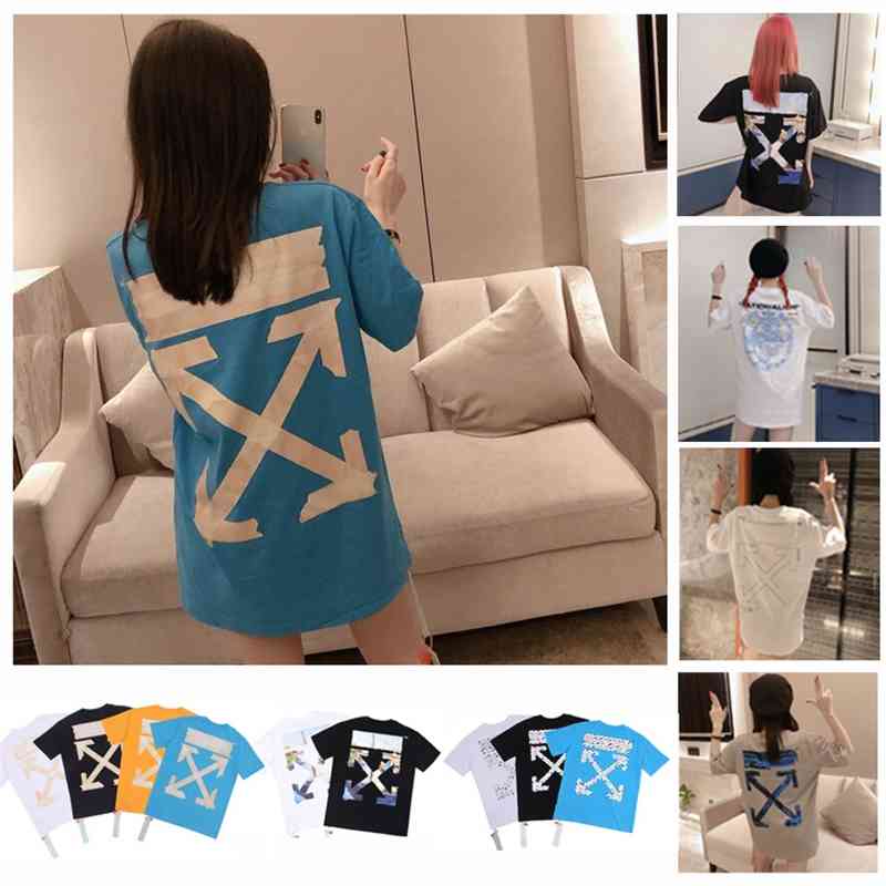 

Street fashion brand off short sleeve women's summer wear 2021 new ow crew neck loose men and women's T-shirt white half sleeve, White;black